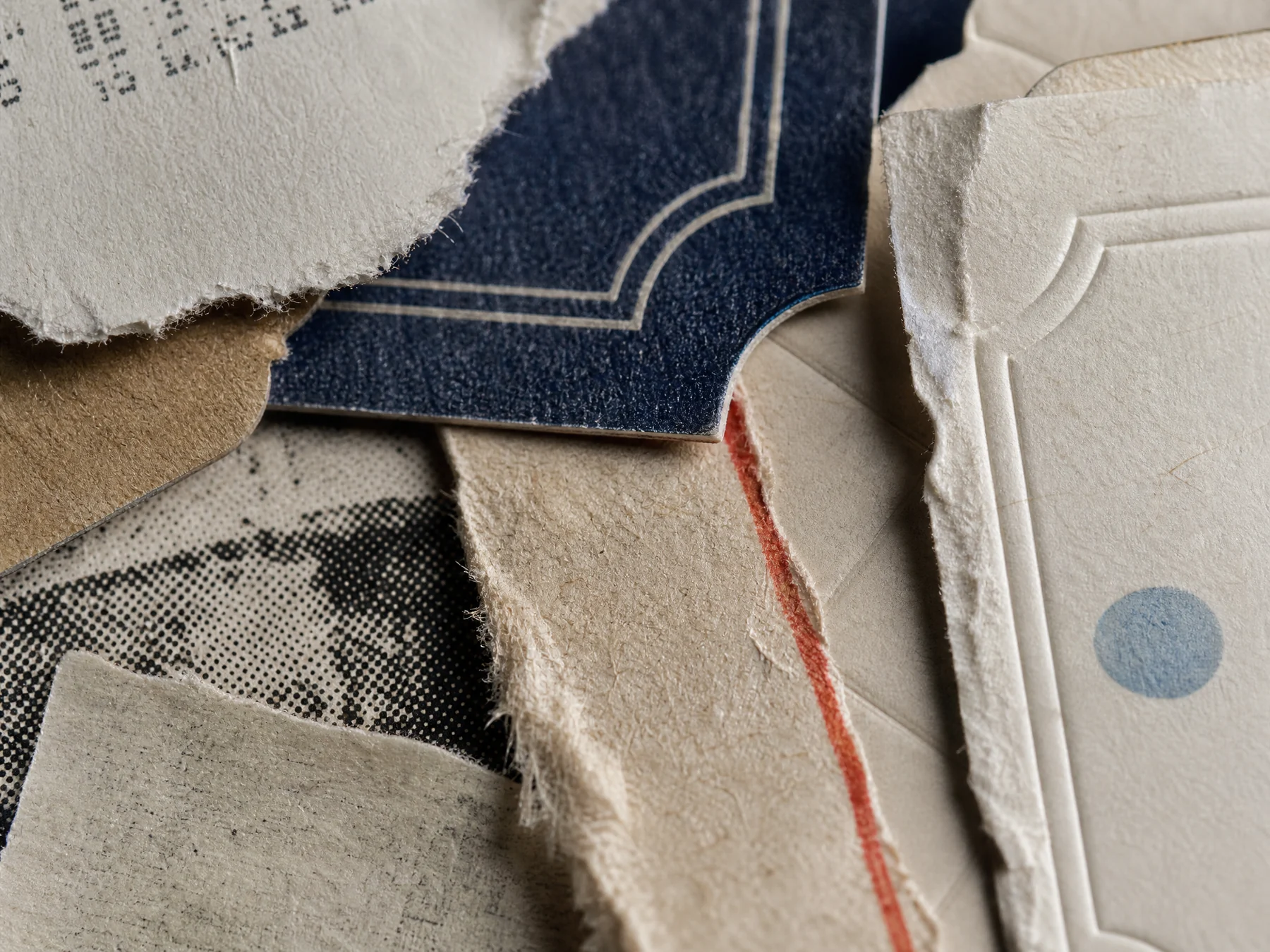 Macro study of receipts, labels and packaging fragments