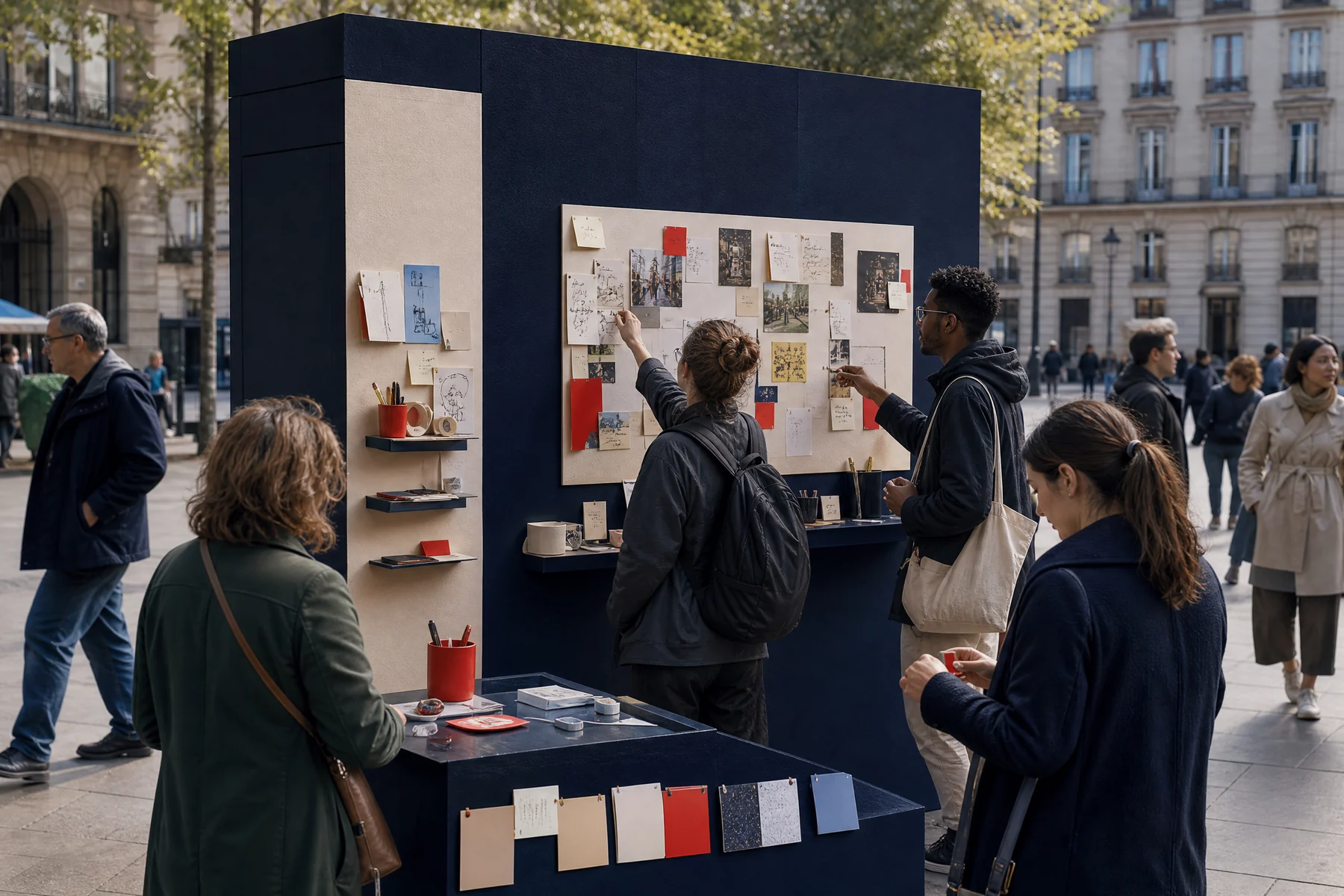People naturally interacting with a public pop-up message installation